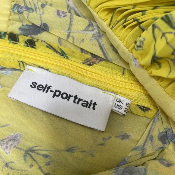 Self-Portrait Ruffled Tiered Dress Floral Yellow Mini Dress Size 2 - Picture 5 of 9